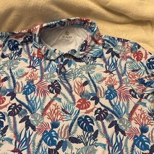 Scales Polo Golf Shirt Men Size Lg short Sleeve blue fish coral Casual